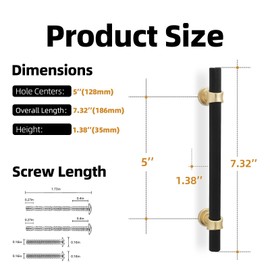 KOMOTIA 10 Pack 5 Inch Cabinet Pulls knurled Matte Black and Brushed Gold Kitchen Cabinet Handles Aluminum and Zinc Alloy Drawer Pulls Solid Cabinet Hardware