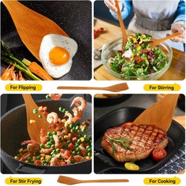 Moncer Wooden Spatula, No Stick Wooden Spatula Turner Heat Resistant Fried Shovel Kitchen Utensils for Cooking 10.5x1.7inch