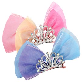 2 Pcs Hair Bows for Girls Crown Shaped Kids Ribbon Bows Clips Alligator Clips Cute Birthday Pink Crown Hair Bows Hair Styling Accessories for Toddlers Kids