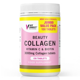Vit Direct - Beauty Collagen Tablets (Plus Biotin) - Jumbo Pack - 150 Tablets - Daily Supplement - for Healthy Hair, Skin & Nails - High Strength - Collagen Supplements for Women