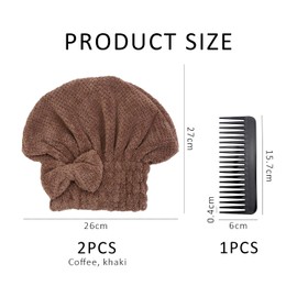 2 Pieces of Absorbent Hair Drying Caps and 1 Piece of Plastic Comb, Super Absorbent Towel, Hair Drying Towel, Quick Drying Towel, Women's Hair Drying Cap, Soft Hair Drying Cap, Bath Accessories
