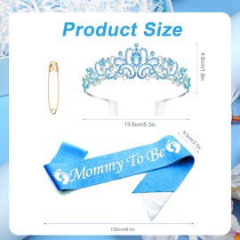 Mom To Be Decoration, Mom To Be Crown Mommy To Be Sash Mother To Be Baby Shower Mum To Be Tiara Mommy To Be Sash and Tiara Set for Boys and Girls (Blue)