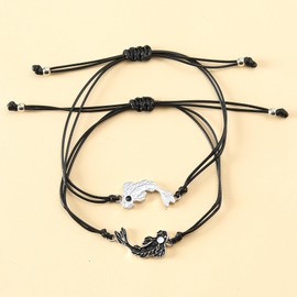 Yin Yang Necklace Bracelet for Women Men with Card Matching Unique TaiChi Fish Couple Necklace Bracelet Adjustable Braide Rope Enamel Koi Fish Gossip Feng Shui Necklace Bracelet BFF Jewelry (Bracelet)
