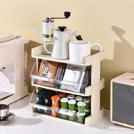 Chxzkeyima Large Coffee and Tea Organizer, Coffee Pod Holder Storage Box, Stackable Countertop Organizer for Creamer, Coffee Pod, Sugar Bags