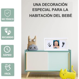Marco foto y huellas recuerdo de bebe, Kit de mano y huella de bebé con kit de mano y huella sin tinta*1, Tres hojas de papel blanco, Cinta adhesiva de doble cara*1, Regalos de baby shower para mamá