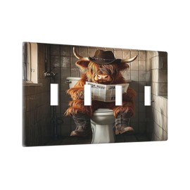 Naiqadnehz Light Switch Covers Funny Highland Cow Sitting On The Toilet Reading Newspaper Quad Toggle 4 Gang Wall Plate Electrical Faceplate Decorative Switch Plates for Bedroom Bathroom Decor