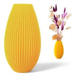 Artificial Flower Vase, Unbreakable 20 cm, Modern, Yellow Vase, Home Decoration, Boho, Corrugation