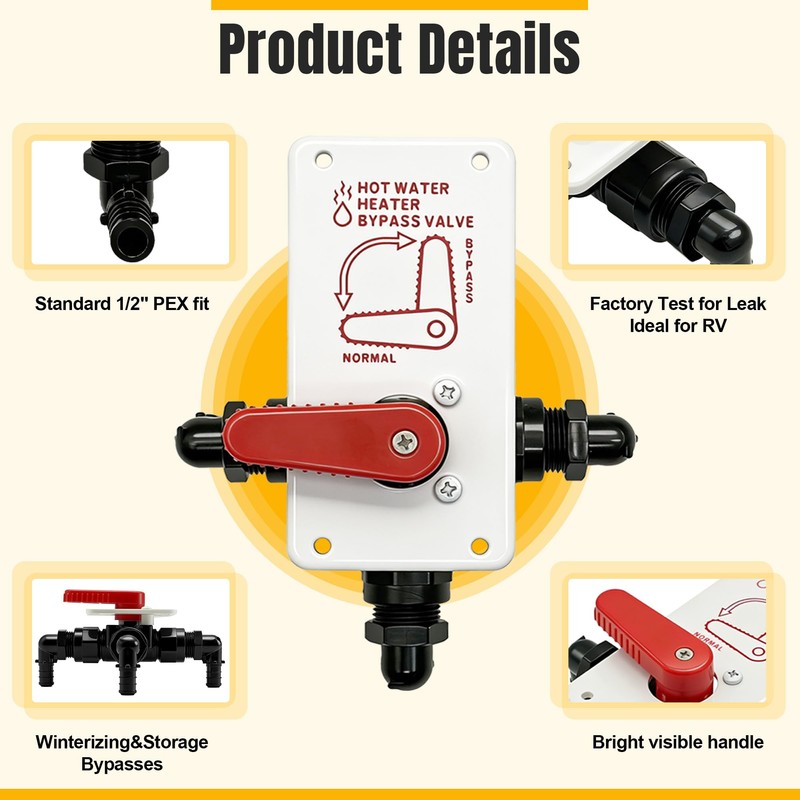 RV Hot Water Heater Bypass Diverter Valve 94228 Leak-Resistant