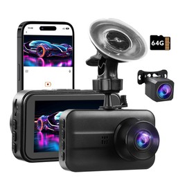 4K Dash Cam Front and Rear,Dashcam for Cars,3.0" IPS Screen with App Control Car Driving Recorder with G-Sensor,Loop Recording,Night Vision,Car DVR 64GB SD Card (4K Front +Rear)