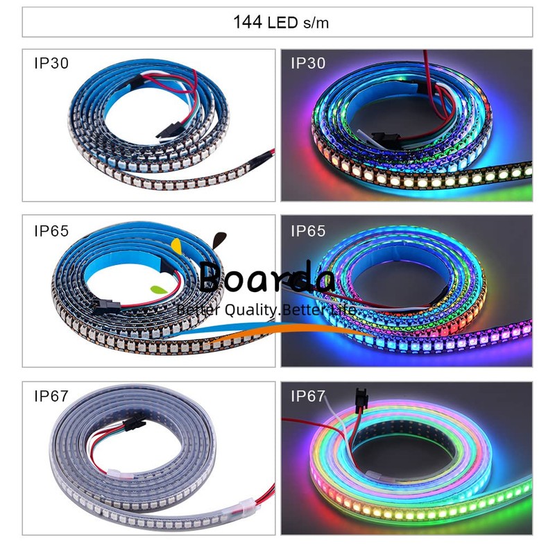 Boarda 5V WS2812B Individually addressable LED Strip Light,1m 144 Pixels