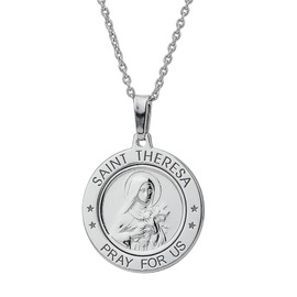 Vanbelle Sterling Silver jewelry - Rhodium Plated Style with 925 stamp - Saint Theresa Medal Pendant - Classic Christian Necklace for Women - 24x32mm medal Pendant - 18" chain