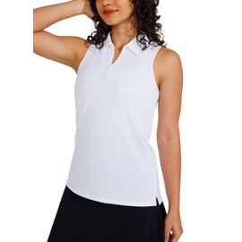 Willit Women's Sleeveless Golf Shirts Tennis Tank Tops Athletic Collar Polo UPF 50+ Quick Dry White L
