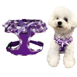 SuperBuddy Upgraded Soft Mesh Dog Harness, Super Breathable Lightweight Pet Harnesses for Puppy Dogs Outdoor Walking, Purple -XSmall