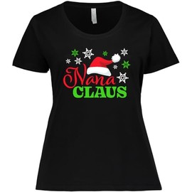 inktastic Nana Claus with Christmas Santa Hat and Snowflakes Women's Plus Size T-Shirt 4X 0040 Black 3872a