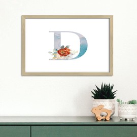 Initial Letter D Blue Monogram Wood Framed Printed Sign Primitive Decor Farmhouse Red Peony Floral Spring Signs Painted Wood Signs for Bedroom Shelf Porch 8x12in