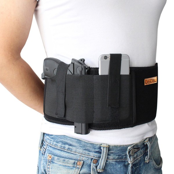 Neoprene Belly Band Holster Concealed Carry with Magazine Pocket/Pouch & 2 Elastic Straps for Women Men Compatible with Glock, Ruger LCP, M&P Shield, Sig Sauer, Ruger, Kahr, Beretta, 1911, etc