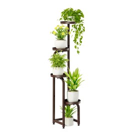 Bamworld Corner Plant Stand Indoor Outdoor, Tall Metal Flower Pot Stands for Multiple Plants, 4 Tier Brown Heavy Duty Plant Shelf for Patio Garden Balcony Living Room Bedroom(Patent Design)