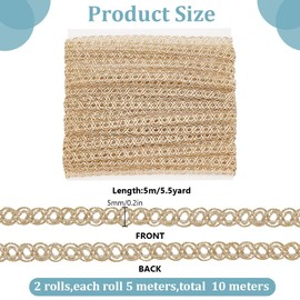 GOMAKERER 10.94 Yards Tiny Lace Trim, 0.2 Inch Wide Doll Mini Lace Trim DIY Craft Ribbon for Doll Clothes Sewing Craft Supplies and Gift Wrapping Decorations, Golden
