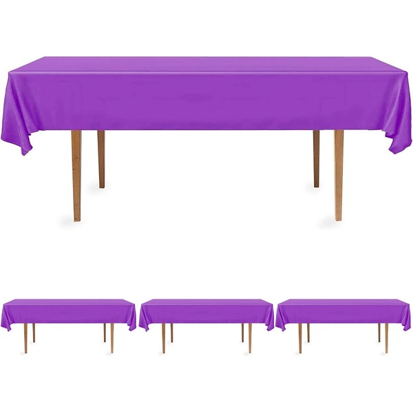 DecorRack 4 Rectangular Tablecloths -BPA- Free Plastic, 54 x 108 inch, Dining Table Cover Cloth Rectangle for Parties, Picnic, Camping and Outdoor, Disposable or Reusable in Purple (4 Pack)