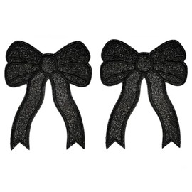 MISDONR 2Pcs Black Bow Iron On Patches Glitter Sweatshirts Side Bow Embroidered Patch Cute Applique DIY Decorative Accessories for Clothes Backpacks Jackets Hats
