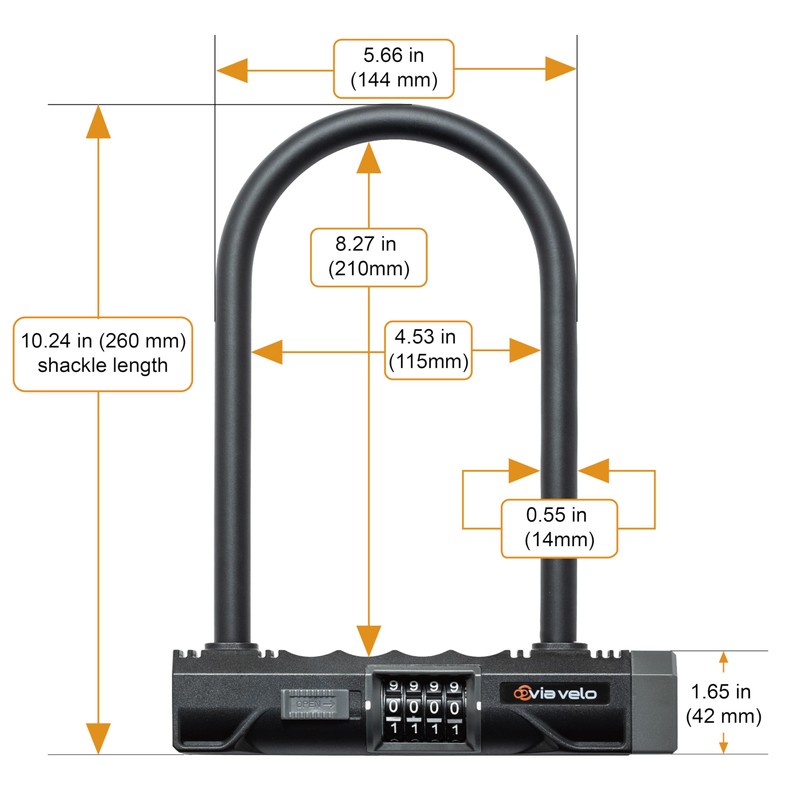 Via Velo Heavy Duty U-Lock with 4-Digit Resettable Combination &