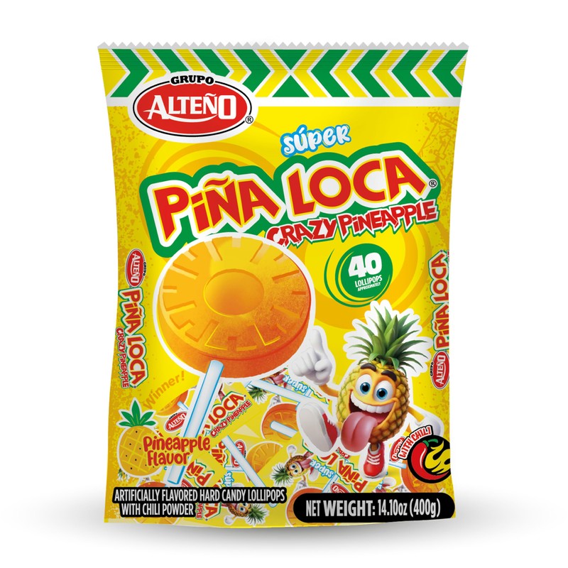 Alteño (Alteno) Super Piña Loca Pineapple Chili Lollipops, Mexican Style