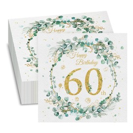 GROVBLE Pack of 40, 60th Birthday Napkins, Green and Gold, Wood Pulp, 13 x 13 inches, 1-Ply
