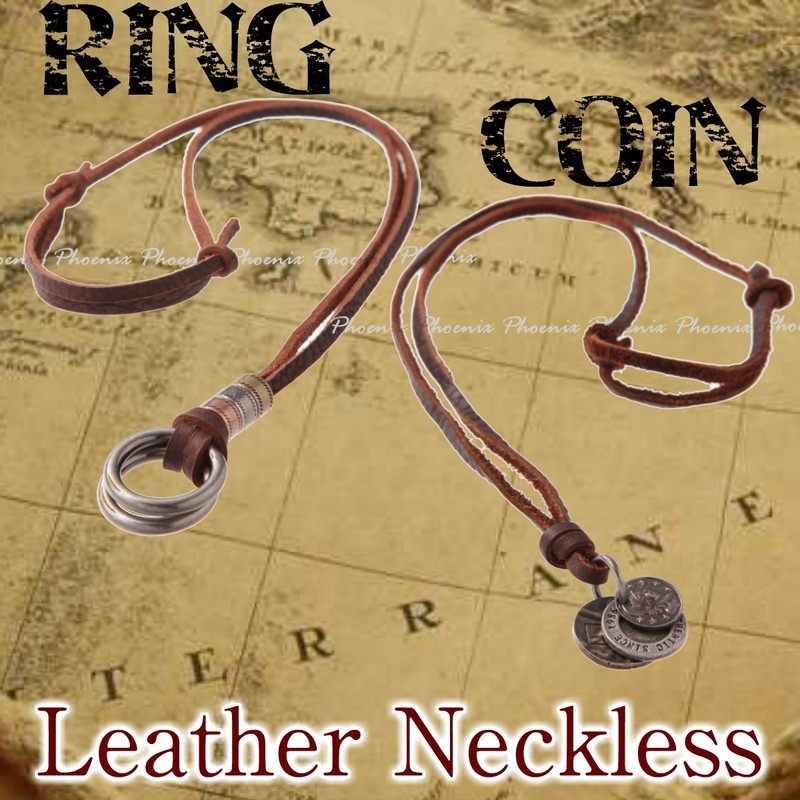 Phoenix Antique Ring & Coin Necklace with Leather Cord, Unisex