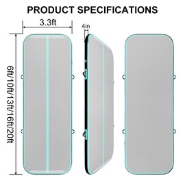 EDOSTORY Inflatable Air Gymnastics Mat 10ft/13ft/16ft/20ft Training Mats 4 inches thick Gymnastics Tracks for Home/Training/Cheerleading/Yoga/Water Sports with 600W Electric Pump Black 13ft