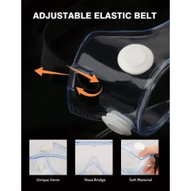 MELASA Safety Goggles ANSI Z87.1, Anti-Fog Protective Lab Goggles, Eye Protection Goggles, Adjustable,Lightweight | MELASA