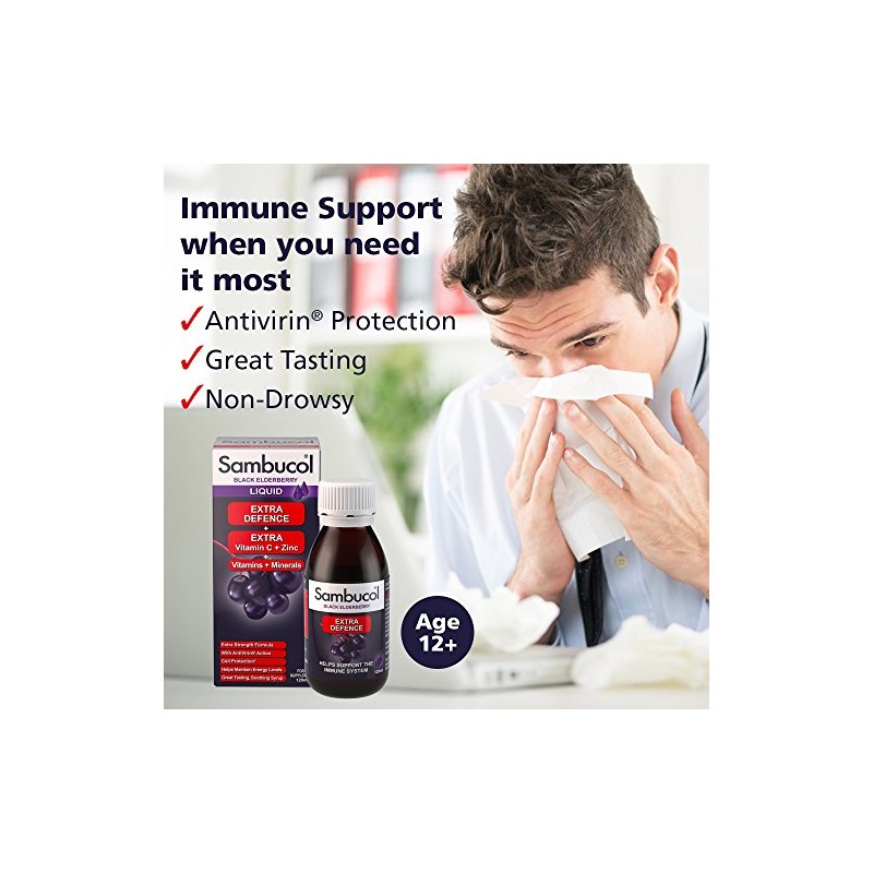 Sambucol Natural Black Elderberry Extra Defence, Vitamin C, B6 &