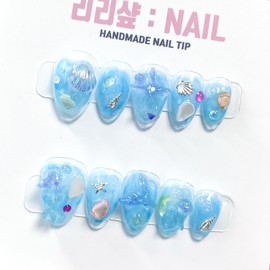 Handmade nail tips in the underwater world - Stelletto / 뽀골뽀골 바닷속세상 수제네일팁 - 스텔레토