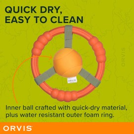 Orvis Dog Whitewater Toss Ring Floating Fetch Toy and Chew; High Visibility Wheel Shaped Frisbee Dog Toy - Floats in Water, Quick Dry, Easy to Clean, Squeaky Toy for Large Dogs, Aggressive Chewers