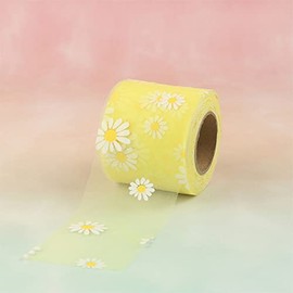 1Pcs Flower Daisy Ribbon, 6cm x 23m Summer Spring Decorative Ribbon for DIY Crafts, Gift Wrapping, Wedding Party Decoration