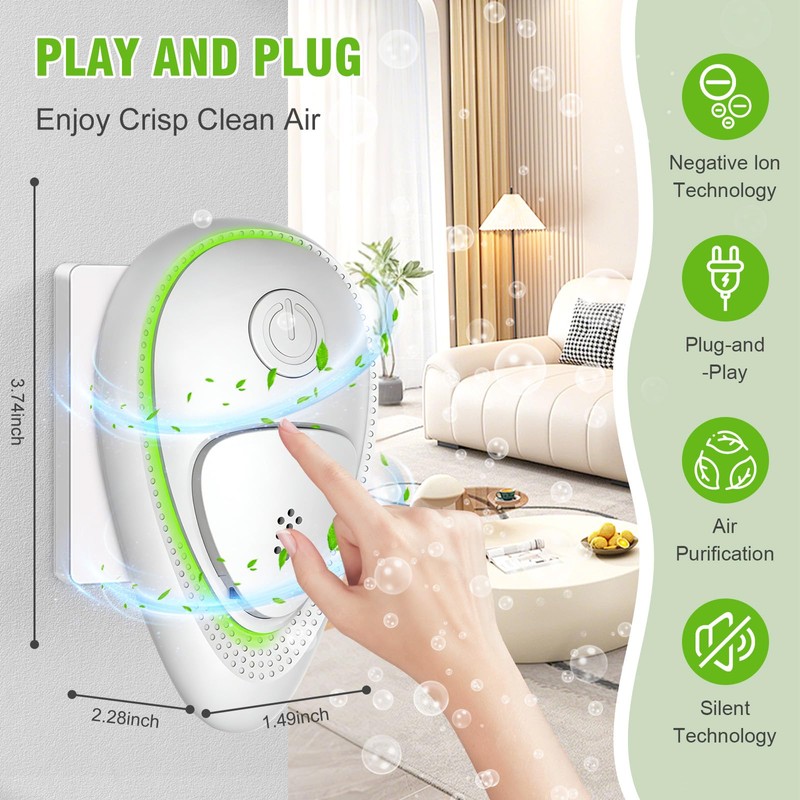 2 Pack Plug in Air Purifier, Plug In Negative Ion