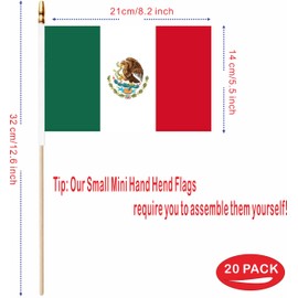 LUSEOAN 20 Pack Mexico Mini Stick Flags Mexican Small Miniature Handheld Flag Decorations,5x8 Inch
