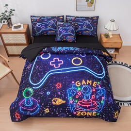 MWMWMW Boys Comforter Set Full Size, Gaming Comforter Sets for Boys, Kids Comforter Set Boys, 6 pcs Bed in a Bag Full (1Comforter, 1Flat Sheet, 1Fitted Sheet, 1 Pillow Cover, 2Pillowcases)