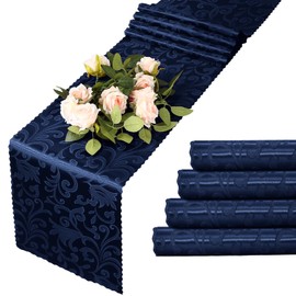 MILVOWOC 4 Pack Navy Blue Satin Table Runner, 12 x 72 Inch Jacquard Damask Table Runner Rectangle Bright Silky Decorative Table Runner for Party Banquet Birthday Dinner Wedding Table Decor