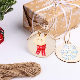 FINGOOO 20Pcs Christmas Wooden Baubles, Wood Slices Hanging Ornaments Unfinished Hanging Decoration for Xmas Tree Decoration