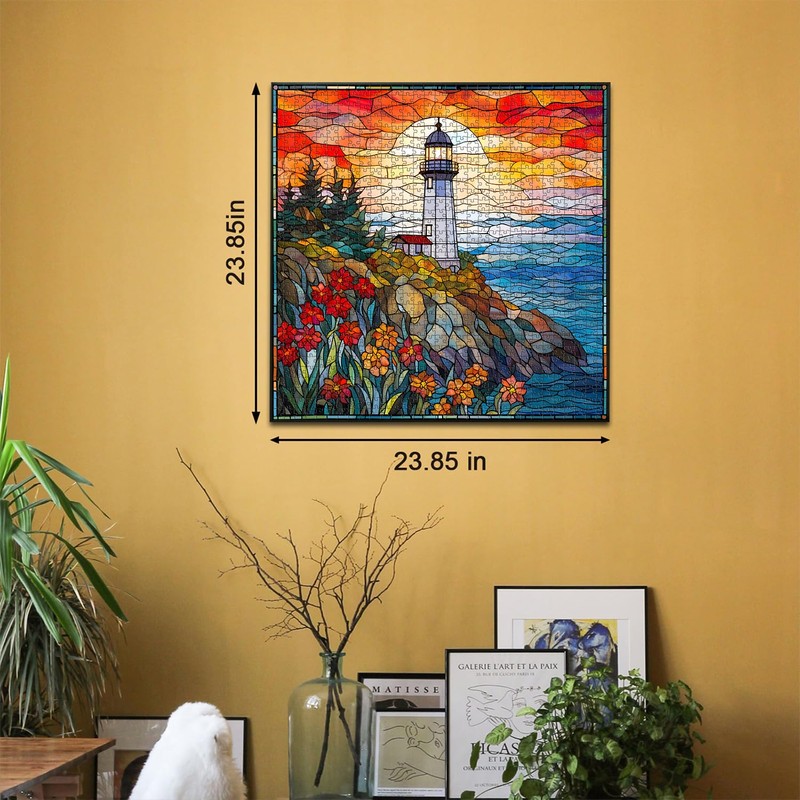 Stained Glass Lighthouse Puzzles for Adults 1000 Piece, Mosaic Beach