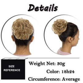Messy Updo Hairpiece Scrunchy Scrunchie Hair Bun Extension [Dark Blonde to Ash Blonde] Curly Hair Ribbon Ponytail Extensin Donut Hair Chignons