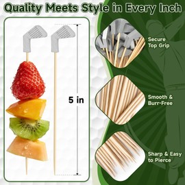 Golf Cocktail Picks, 4.7 IN Fancy Toothpicks for Appetizers, Wooden Fruit Skewers Bamboo Food Sticks for Sandwich, Masters Golf Themed Party Decorations Supplies Drinks Decor Charcuterie Accessories