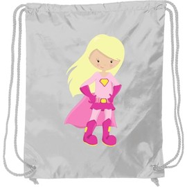 inktastic Superhero Girl, Blonde Hair, Cute Girl, Pink Cape Drawstring Bag White 3c0eb