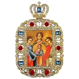 Divine Synaxis of Archangels Greek Icon in Ornate Faux Jeweled Frame, Eastern Orthodox Home Decor, 5 ¾ x 3 ¾ Inches