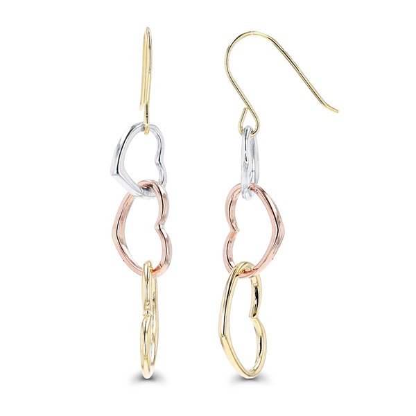 14K Tri-Color Gold Triple Heart FishHook Earring