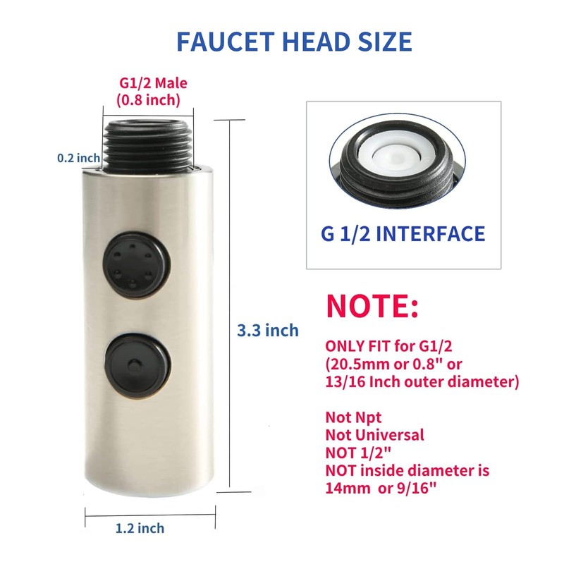 Kitchen Sink Faucet Sprayer Head, 2 Functions Sprayer Attachment for