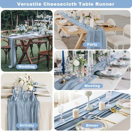 Cheesecloth Table Runner 10 Ft Blue Table Runner 2 Pcs Cheese Cloth Table Runner Long Fabric Romantic Sheer Table Runner for Thanksgiving Christmas Wedding Bridal Party Decoration 35 x 118 Inch