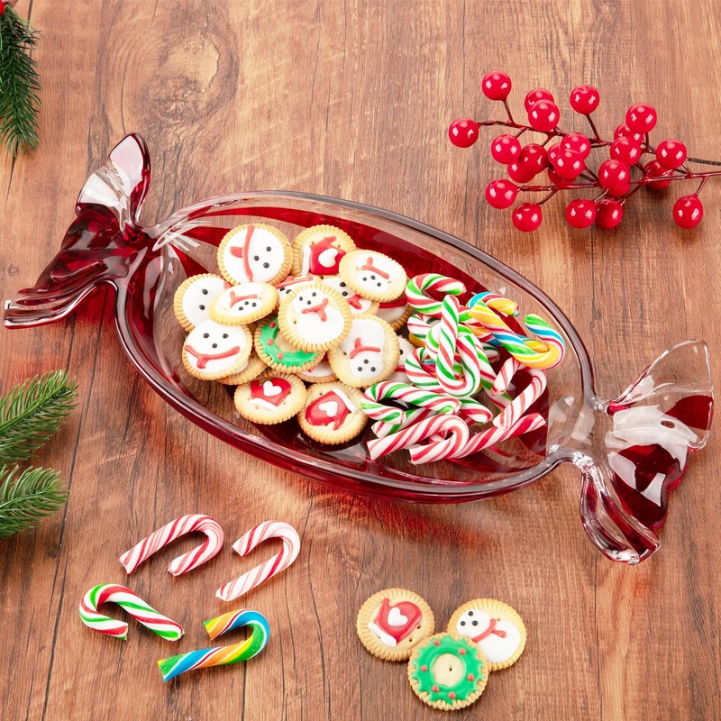 SHOWLOUE - Plato navideño, plato de cristal para dulces, platos