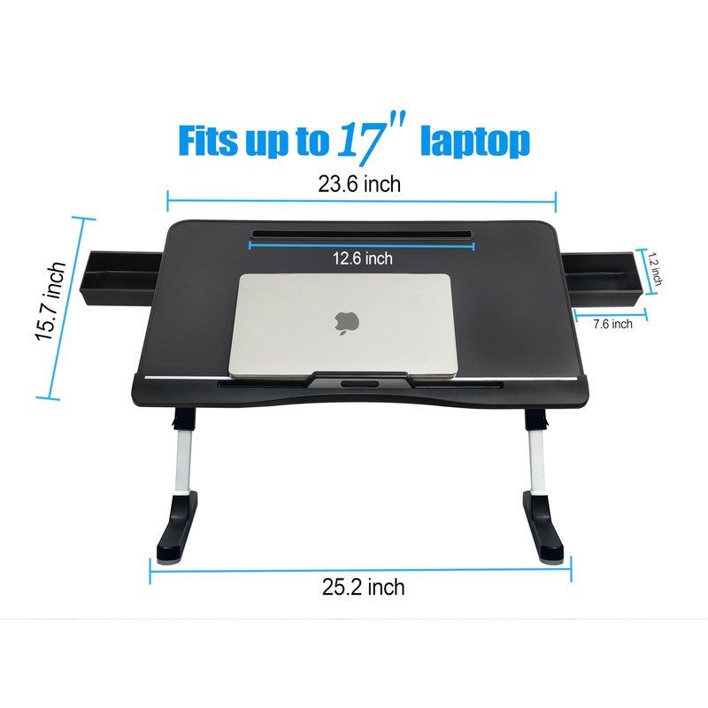 Bed Desk for Laptop, Adjustable Lap Desk with 2 Storage