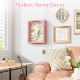 Love-KANKEI Shadow Box Display Case 11x14 Shadow Box Picture Frame with Linen Back Memorabilia Awards Medals Photos Wood Memory Box Gift Pink